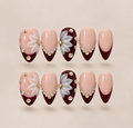 Burgundy Blossom – Burgundy 3D Floral Almond Press-On Nails