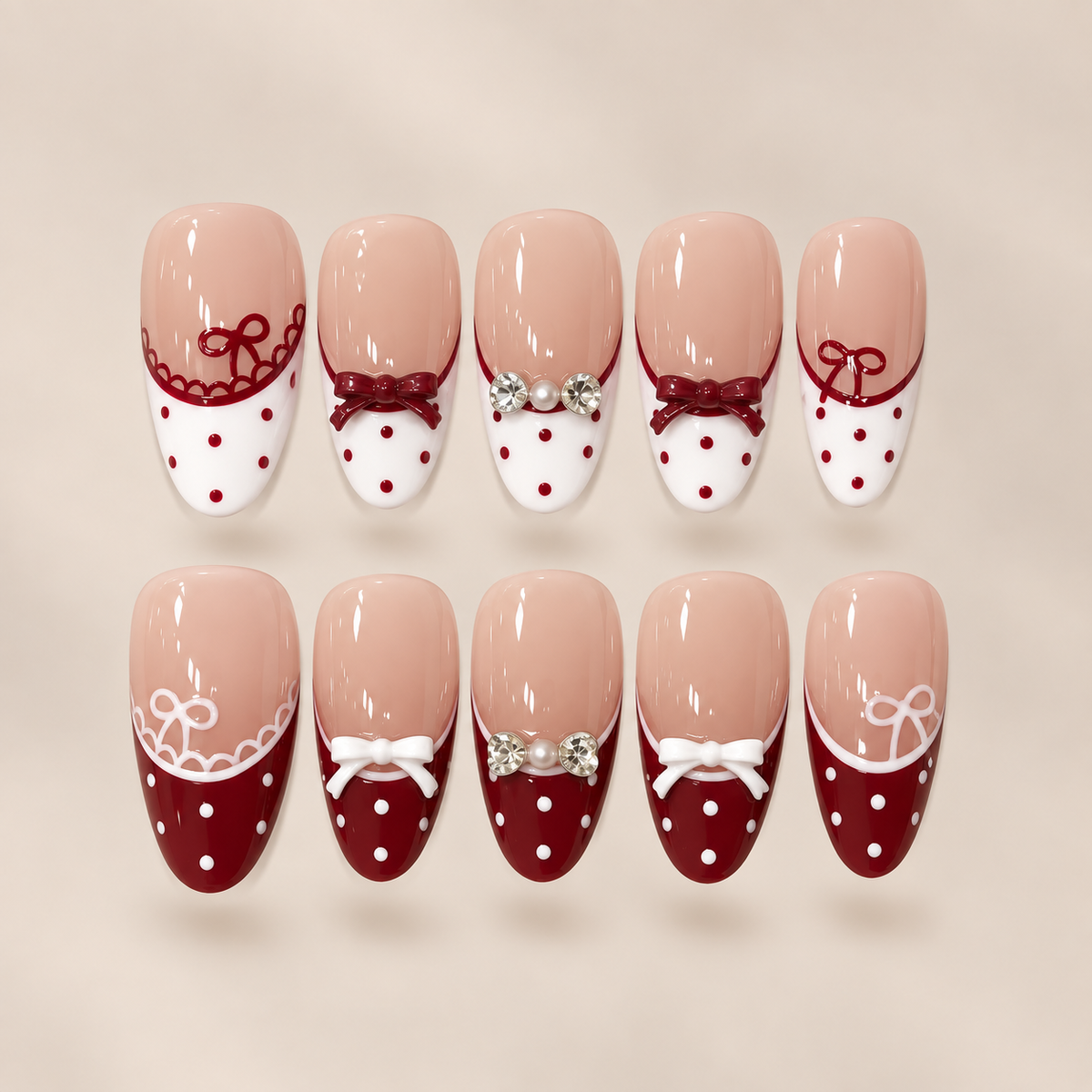 Festive Confetti – Red & White Polka Dot Square Press-On Nails