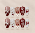 Noël Bow – Red & White Christmas Bow Almond Press-On Nails