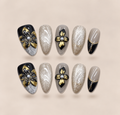 Black Rose – Black Floral Almond Press-On Nails