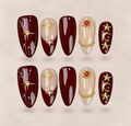 Celestial Rouge – Burgundy Moon & Star Almond Press-On Nails
