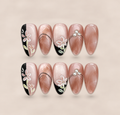 Rosé Noir – Pink Floral & Black Almond Press-On Nails