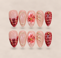 Crimson Tweed – Red Tweed Almond Press-On Nails