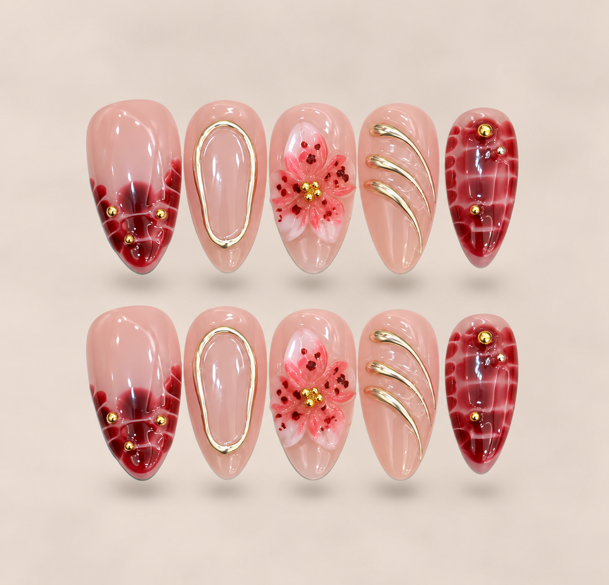 Crimson Tweed – Red Tweed Almond Press-On Nails