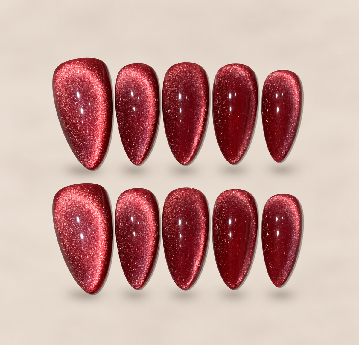 Velvet Rouge – Red Cat Eye Almond Press-On Nails