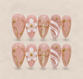 Blush Blossom – Pink & White 3D Floral Almond Press-On Nails