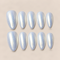 Frosted Pearl – Pearl White Shimmer Almond Press-On Nails