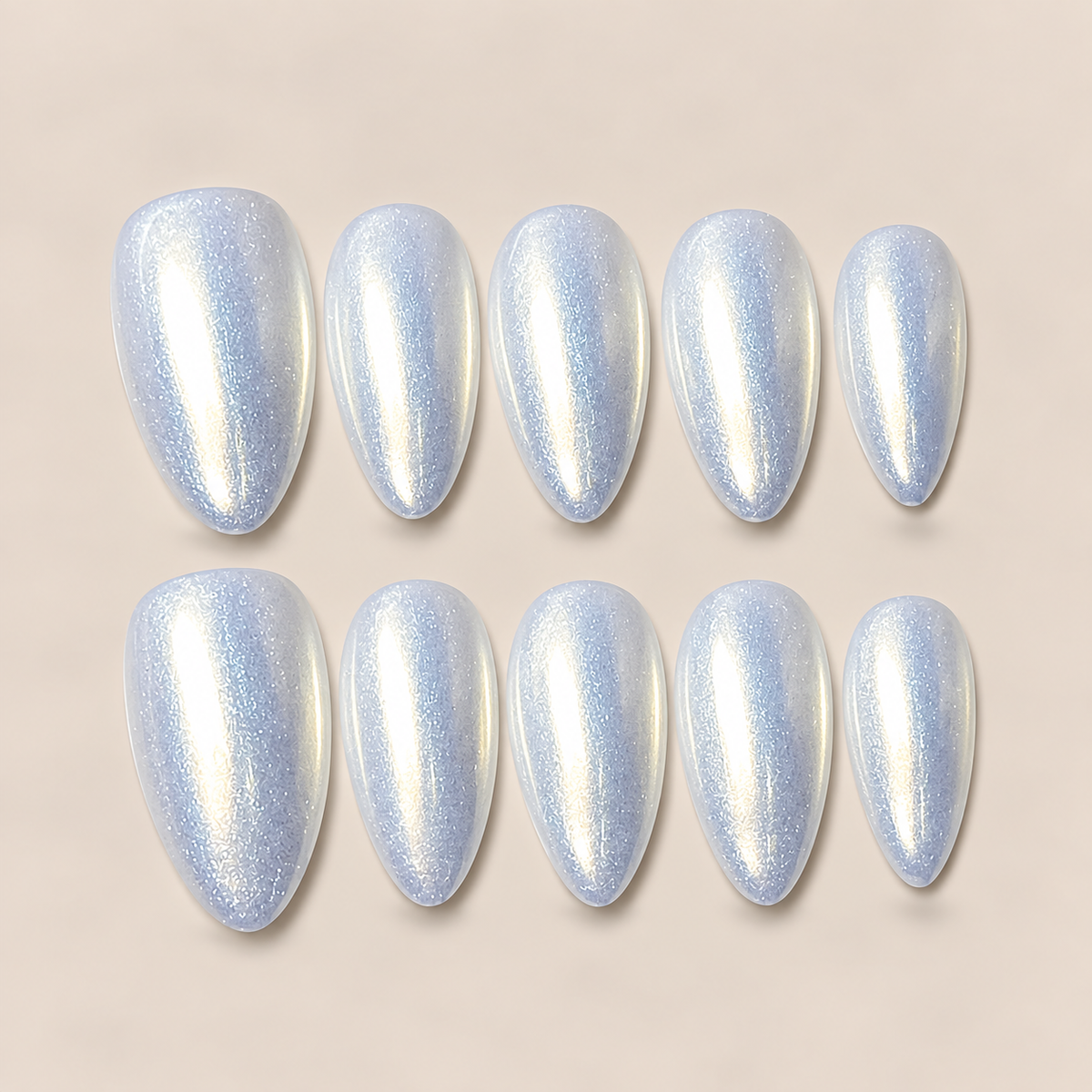 Frosted Pearl – Pearl White Shimmer Almond Press-On Nails