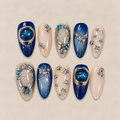 Blue Chrome Almond Press-On Nails