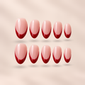 Candy Kiss – milky pink jelly with thin cherry-red French tip almond press-on nails by Verozi London