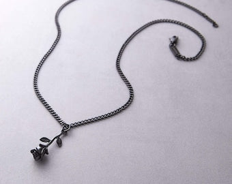 Dainty Gun Black Rose Necklace