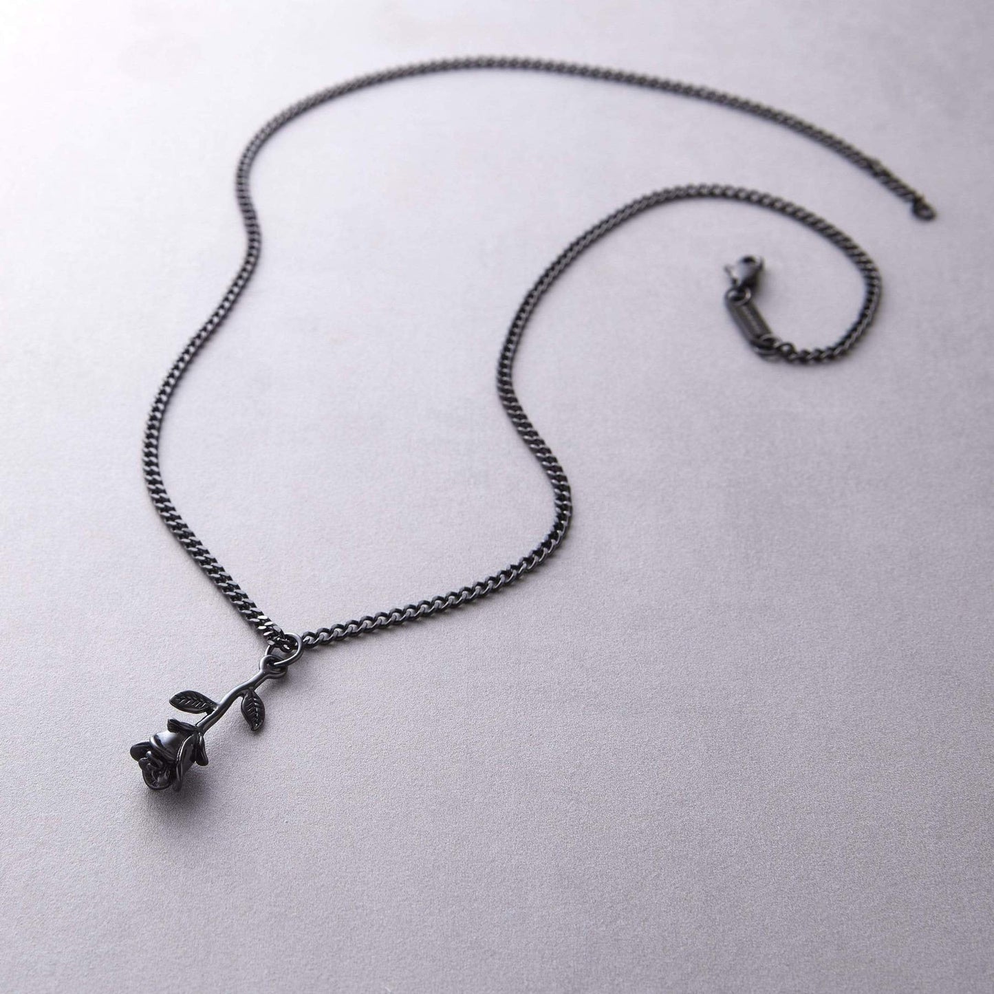 Dainty Gun Black Rose Necklace