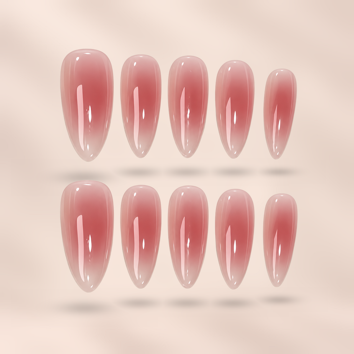 Rosé Veil pink ombré almond press-on nails by Verozi – front view